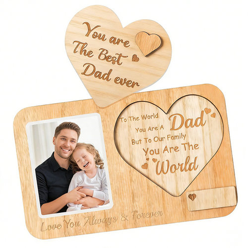 Father's Day Photo Frame Table Wooden Heart-shaped Message H