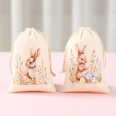 6pcs Easter Burlap Candy Bags Bunny Pattern Linen Treat Gift