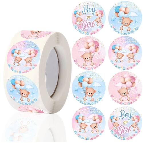 500pcs Pink Blue Bear Stickers Gender Reveal Decorations Cut