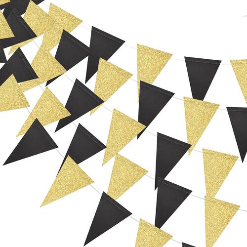 Birthday, Wedding, Graduation Party Black Gold Triangle Flag