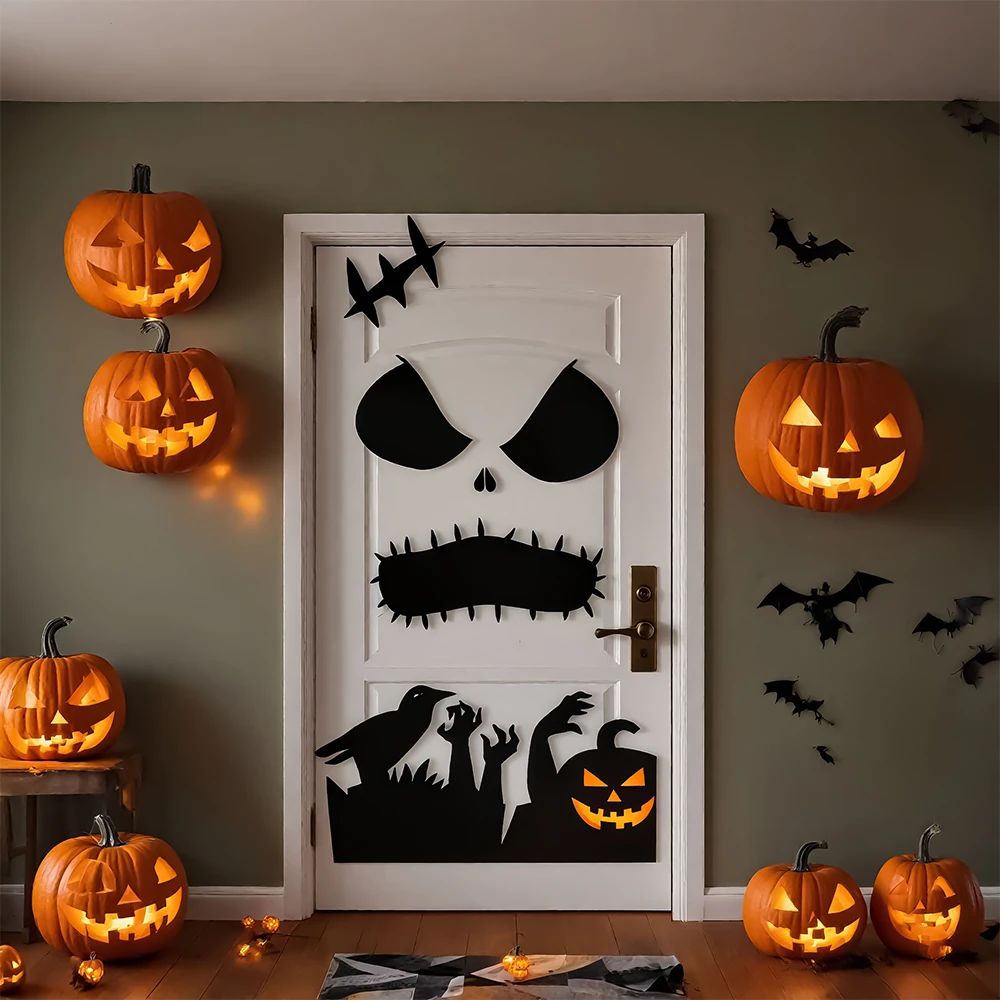 Halloween decorations room door stickers window decor skelet