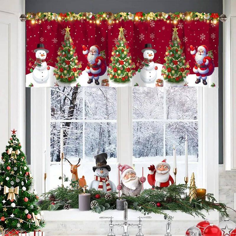 Christmas Short Curta Valances Merry Christmas Decorations F