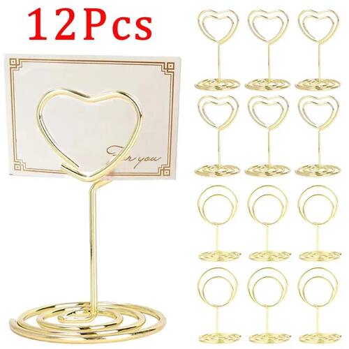 Metal Place Card Holders Round Heart Shape Photo Clip Weddin