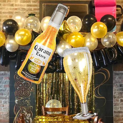 2pcs Wine Bottle Balloons Gold Champagne Glass Balloons Birt