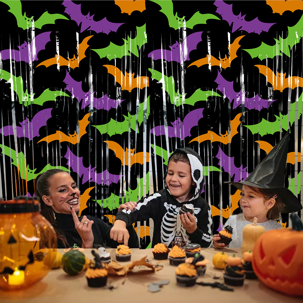 Halloween Bat Pumpkin Ghost Rain Curtain Party Background De
