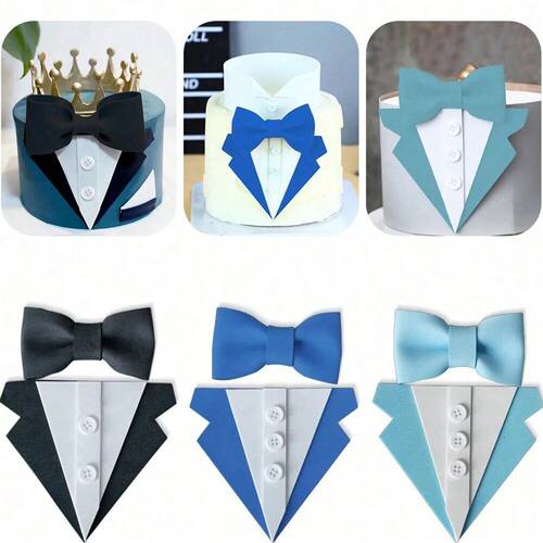 3/6sets Blue Black Tie Suit Happy Fathers Day Cake Topper Ha