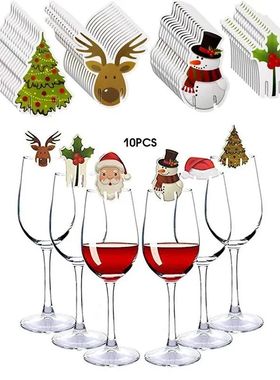 10pc/set Wine Cup Card Christmas Decor Santa Hat Glass Decor
