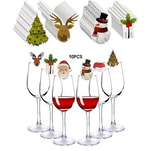 Cup Card Hat set Glass Santa Wine Decor 10pc Christmas