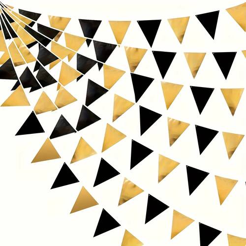 1 Set Black Golden Party Decorations Triangle Pennant Banner