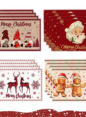 1/4pcs Linen Christmas Placemats Santa Claus Printed Christm