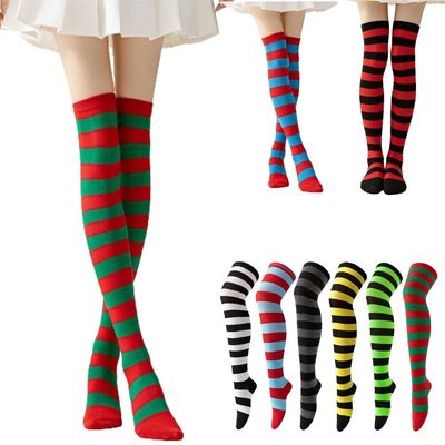 Striped Over Knee High Socks Women High Stocking Multi-color