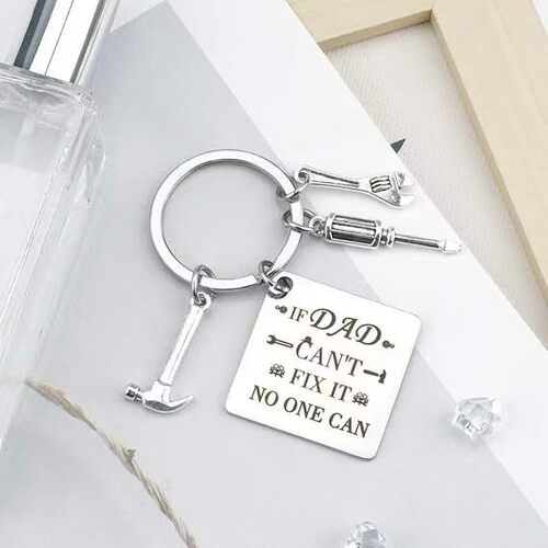 Stainless Steel Key Chain Hammer Wrench Square Tag Father's