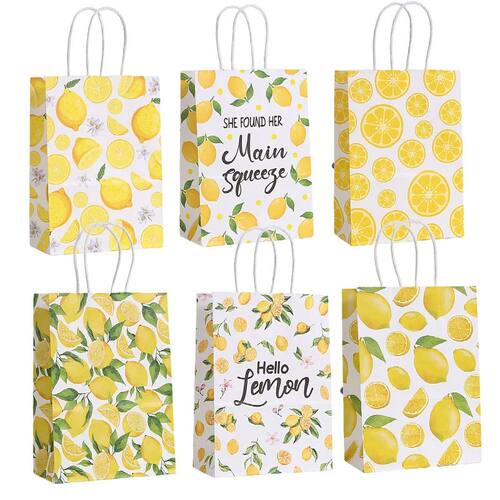 6Pcs Summer Hello Lemon Theme Paper Gift Packing Bags Cake C