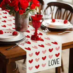 Valentine'S Day Love Heart Linen Table Runners Dresser Scarv