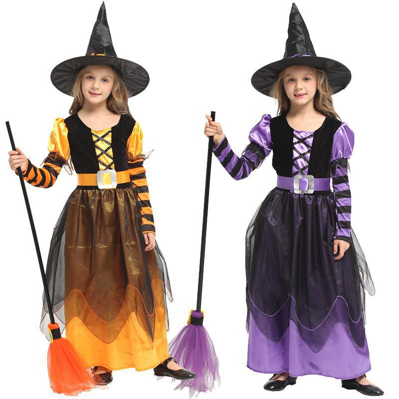Halloween Child Witch Princess Costume With Hat Fancy Costum