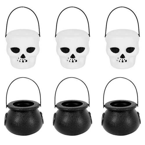 6pcs Candy Bucket Mini Halloween Pot Witch Skeleton Cauldron