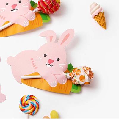 50pcs Easter Bunny Candy Bag Cute Rabbit Lollipop Cards Choc