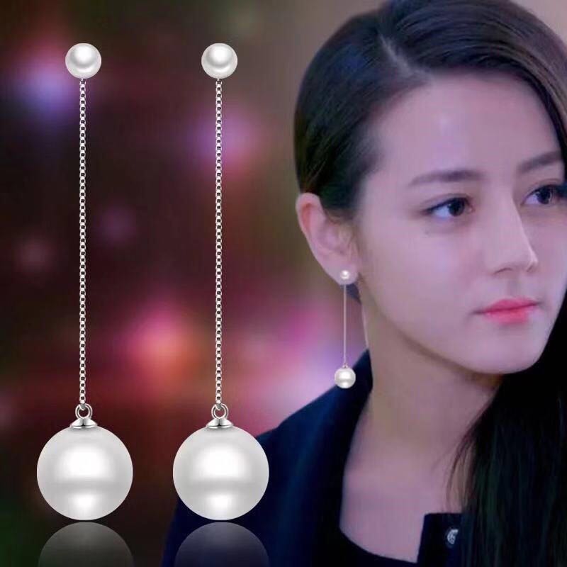 925纯银流苏长款气质女珍珠耳环