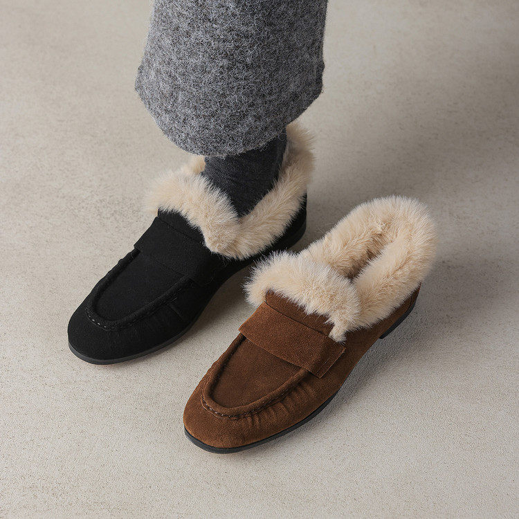 圆头粗跟橡胶胶粘工艺人造长毛绒乐福鞋（豆豆鞋）,女鞋,乐福鞋（豆豆鞋）,淘宝优惠券,粉丝福利购,淘宝优惠卷
