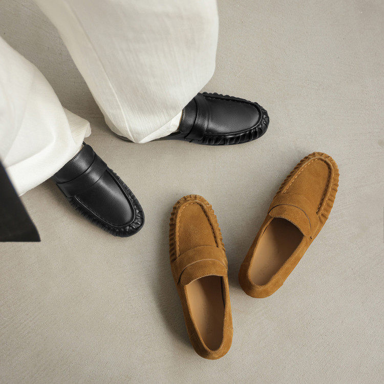 圆头平底TPR(牛筋）胶粘工艺头层猪皮乐福鞋（豆豆鞋）,女鞋,乐福鞋（豆豆鞋）,淘宝优惠券,粉丝福利购,淘宝优惠卷