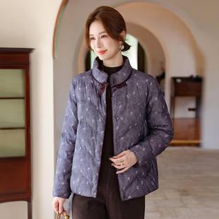 中老年人女装妈妈冬装羽绒服外套奶奶装碎花60岁70老太太短款上衣