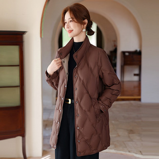 专柜正品新款90白鸭绒羽绒服女中长款中年人妈妈装冬轻便保暖外套