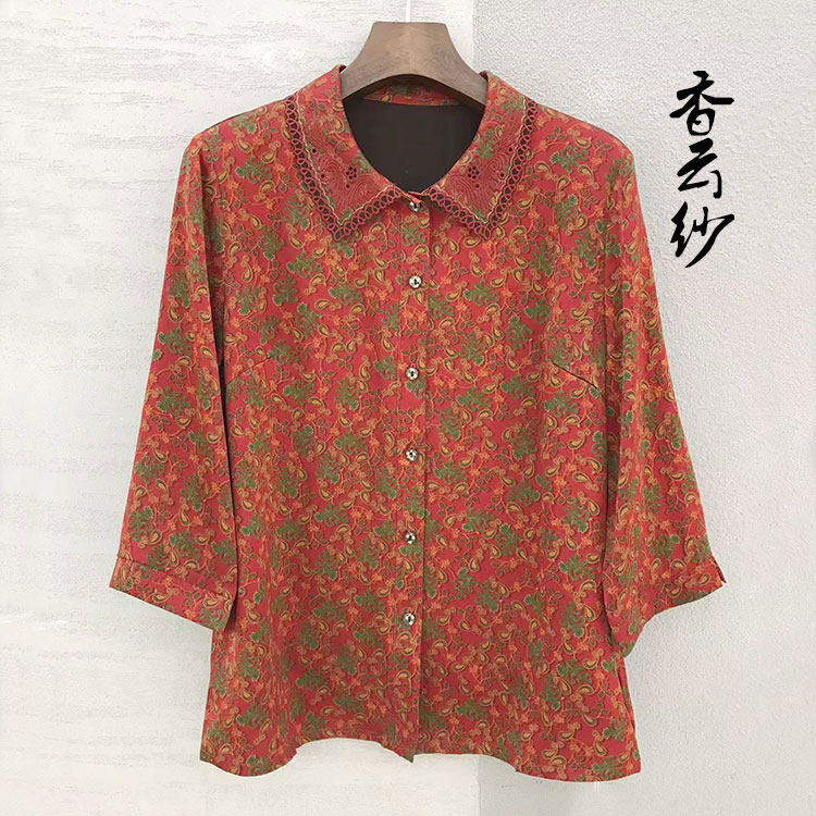 高档绣花香云纱真丝衬衫春夏新款