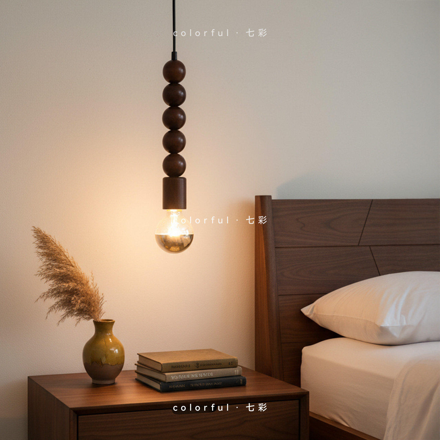 中古卧室床头原木小吊灯法式复古单头酒店餐厅吧台可升降长线灯具