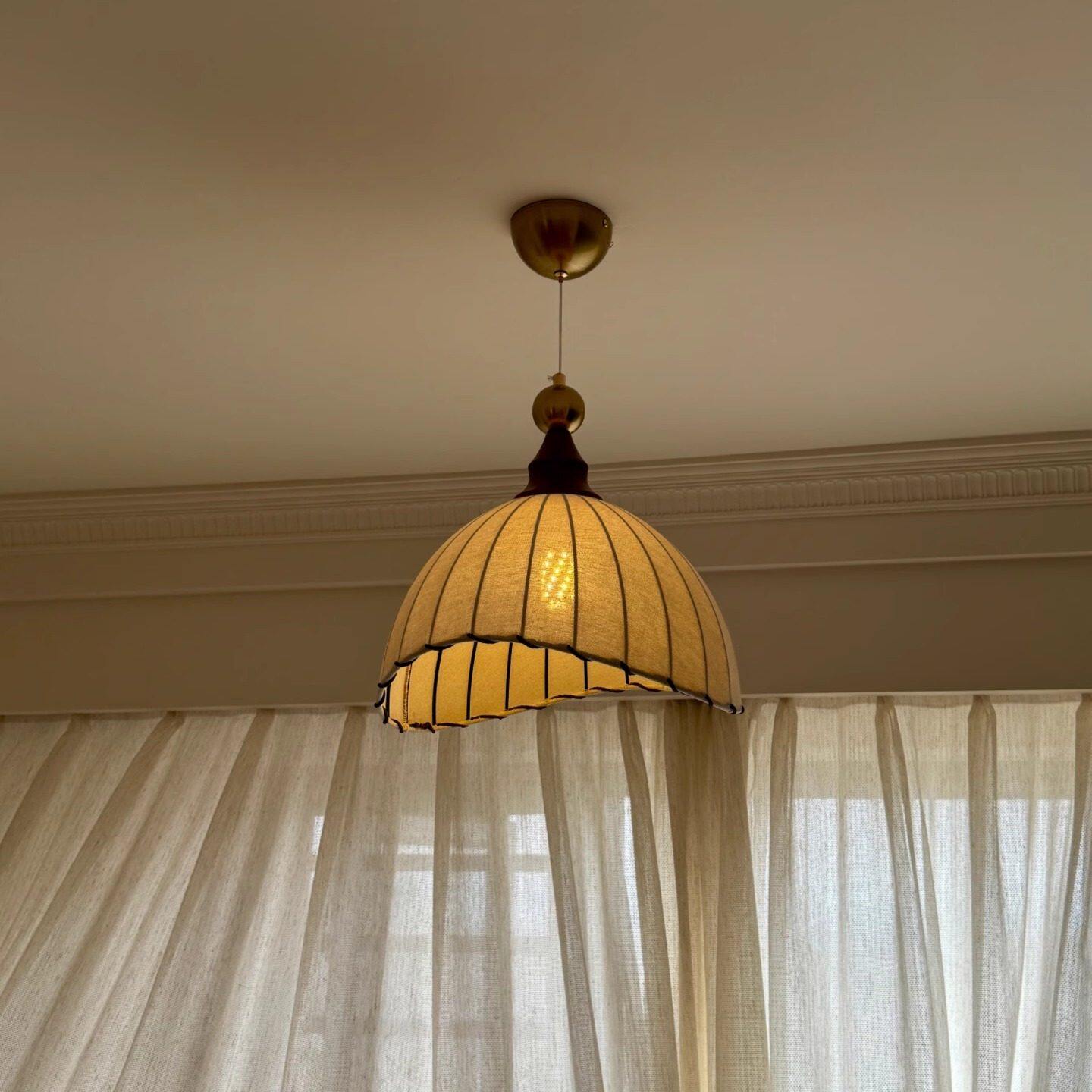 谷甸法式中古风吊灯奶油风亚麻布艺卧室床头灯餐厅书房阳台小吊灯