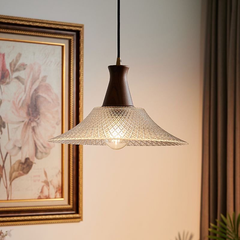 日式复古玻璃餐厅吊灯美式胡桃木吧台玄关灯法式中古卧室床头灯具