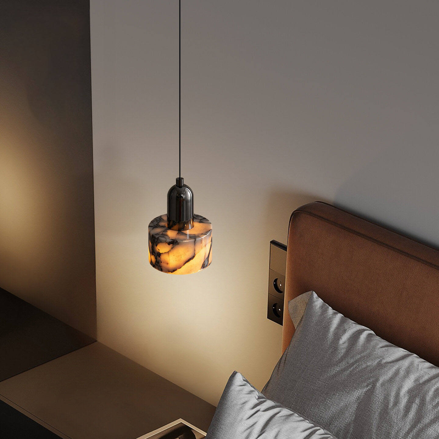 床头吊灯现代简约意式轻奢高级感2026新款升降玄关卧室床头吊线灯