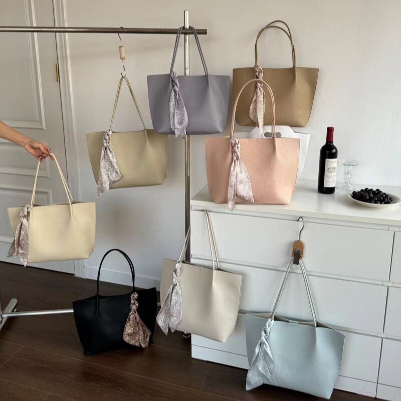 新品春款时尚丝巾挂饰子母单肩腋下包日韩休闲托特小方包荔枝纹皮