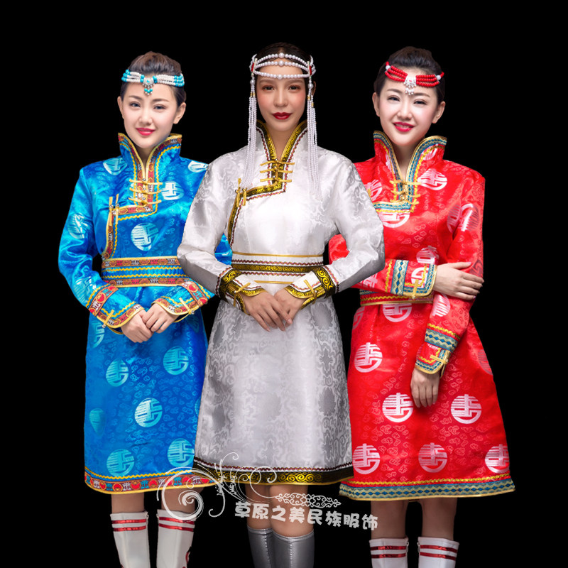 少数民族蒙古旗袍式演出服饰新品