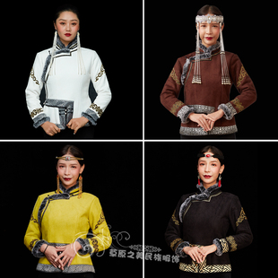 蒙古袍生活装冬季日常成人女短款蒙古服现代仿鹿皮绒蒙古族服新品