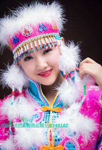 蒙古族饰品真毛香妃头饰舞蹈演出发饰蒙古袍配饰可调节无顶帽新品