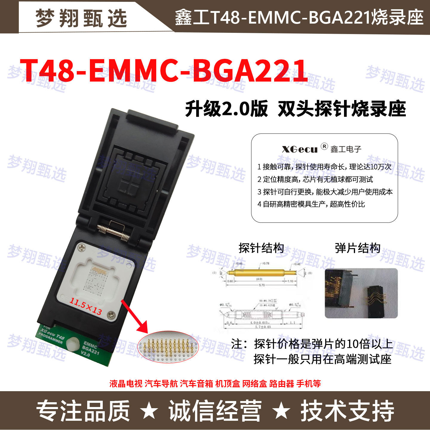 鑫工T48-EMMC-BGA221烧录座