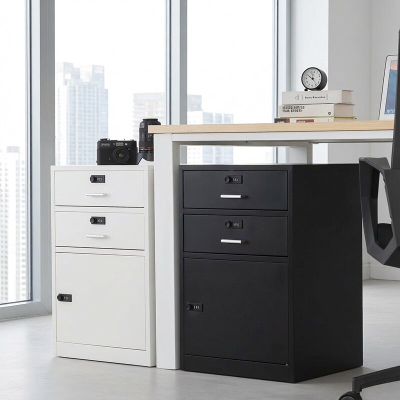 办公矮柜文件柜铁皮柜带锁小柜子储物柜工具柜带轮桌下收纳抽屉柜