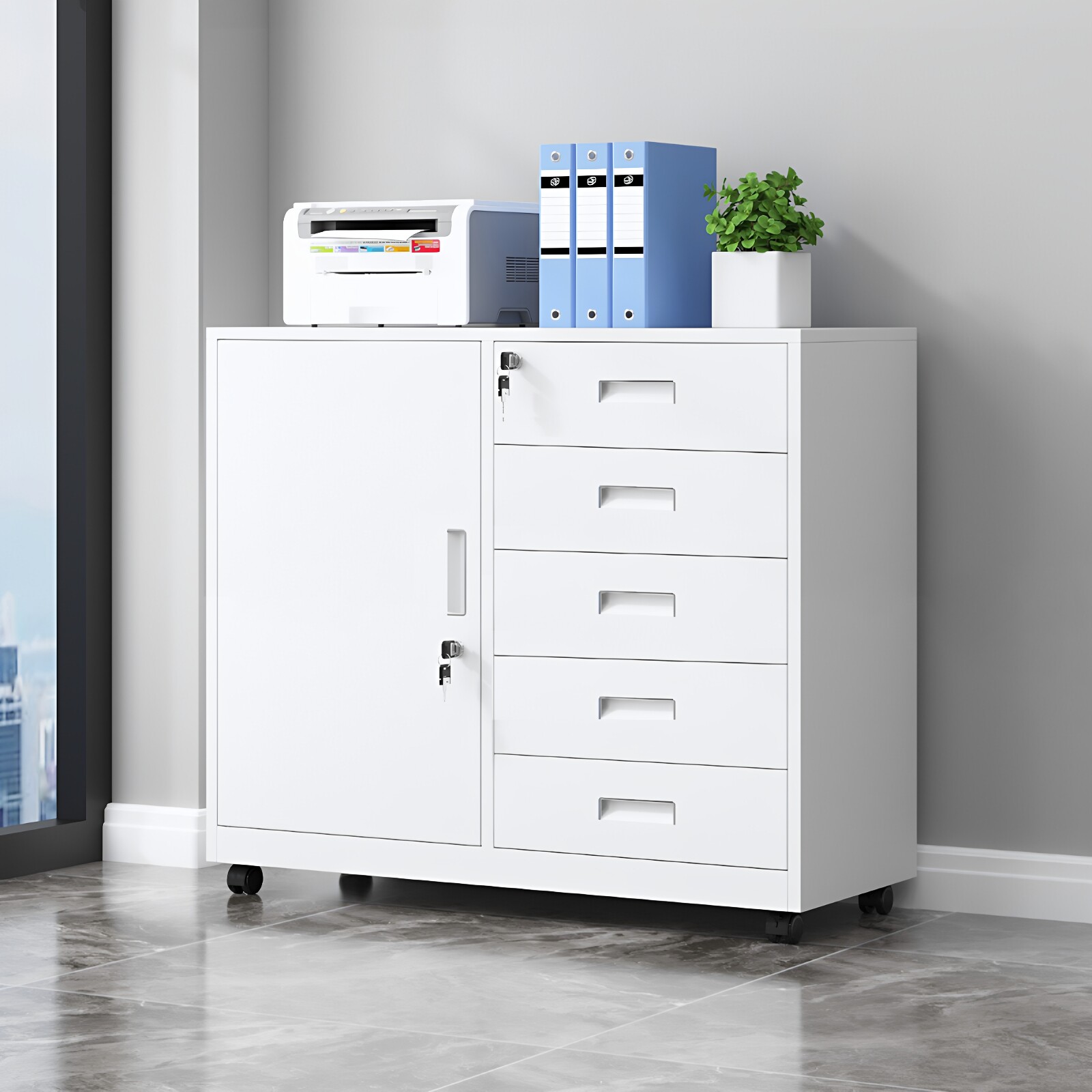 办公室矮柜资料柜打印机置物柜桌下活动柜带锁抽屉储物铁皮文件柜