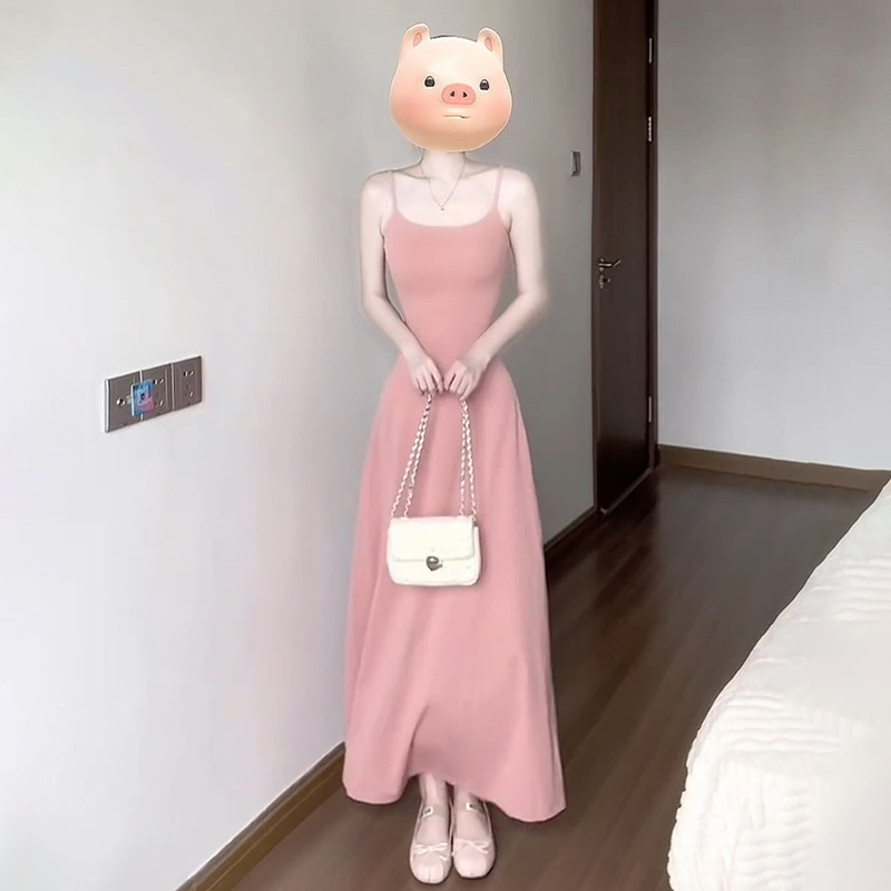 法式粉色吊带连衣裙子女