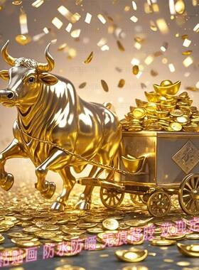 牛转乾坤金牛送财贴画家居墙贴墙上装饰画壁画招财进宝贴图自贴纸