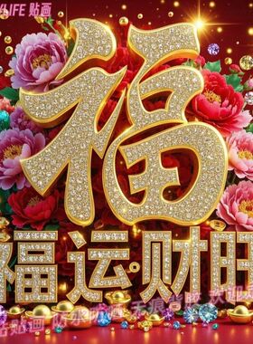 福运财旺过年心愿字画墙贴纸喜庆墙画自贴画装饰春节美化福字画报
