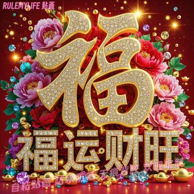 福运财旺过年心愿字画墙贴纸喜庆墙画自贴画装饰春节美化福字画报