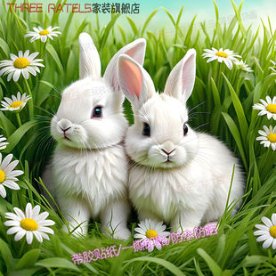 可爱白兔子仿真自贴画形象墙贴风景贴纸门窗贴饰卡通画报装饰壁画