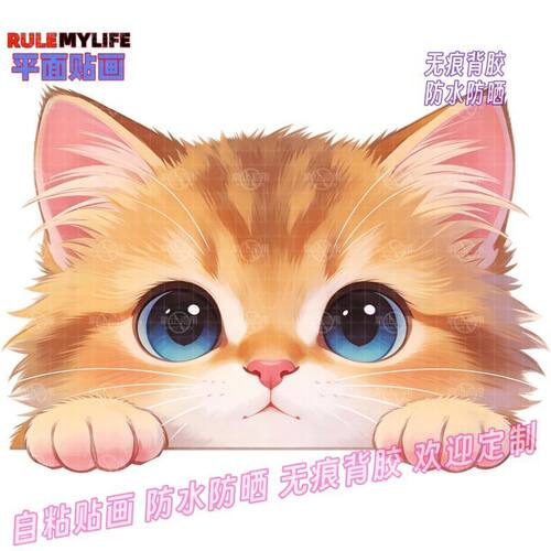 猫咪搞笑可爱防水车贴装饰划痕贴