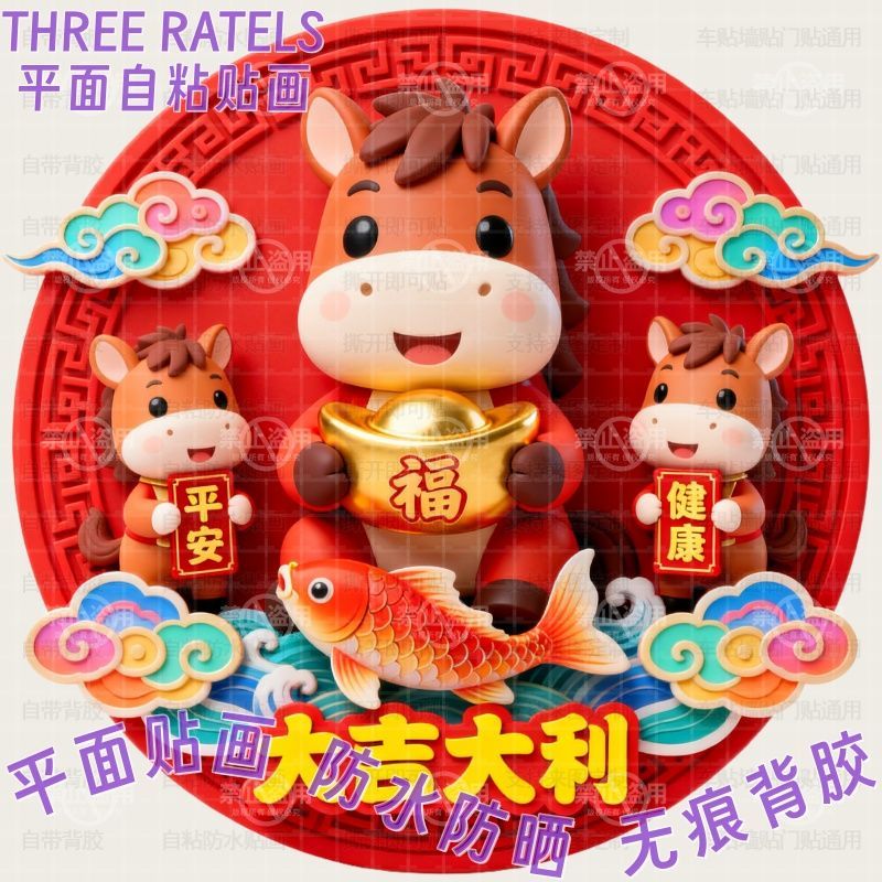 马年大吉大利平安健康圆形贴画门