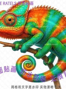 多彩变色龙图案动物贴画贴墙手工贴饰霸气仿真车贴出租屋装饰贴纸