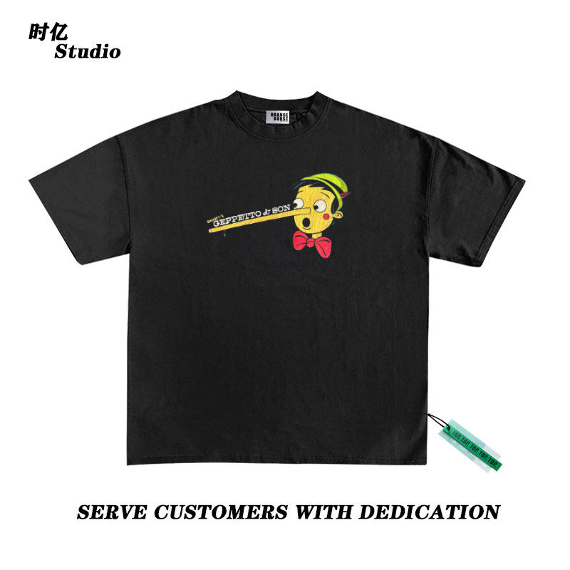 时亿 studio 美式重磅250克卡通动漫匹诺曹印花短袖t恤重磅250克