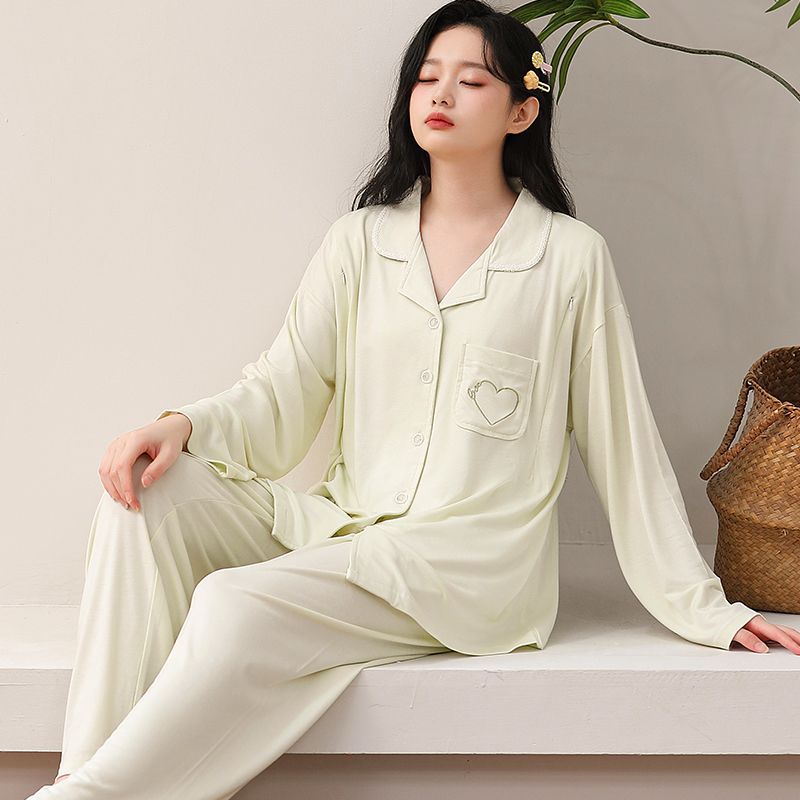 莫代尔长袖月子服春秋孕妇睡衣哺乳服夏孕期产后可调节家居服套装