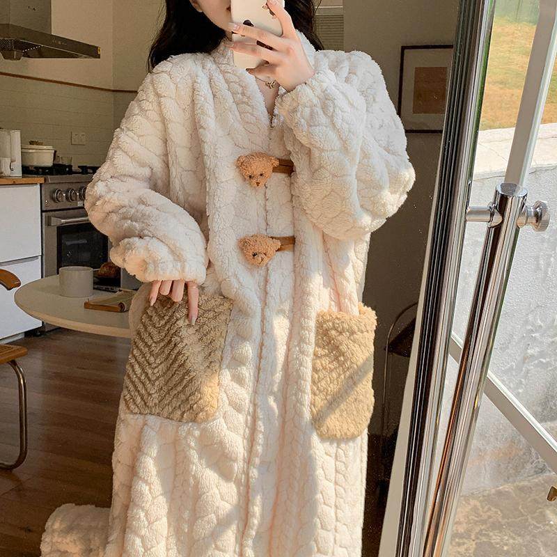 跨境法兰绒睡袍女秋冬加厚开衫套装长款大码珊瑚绒保暖家居服睡裙,女士内衣/男士内衣/家居服,睡袍/浴袍,淘宝优惠券,粉丝福利购,淘宝优惠卷