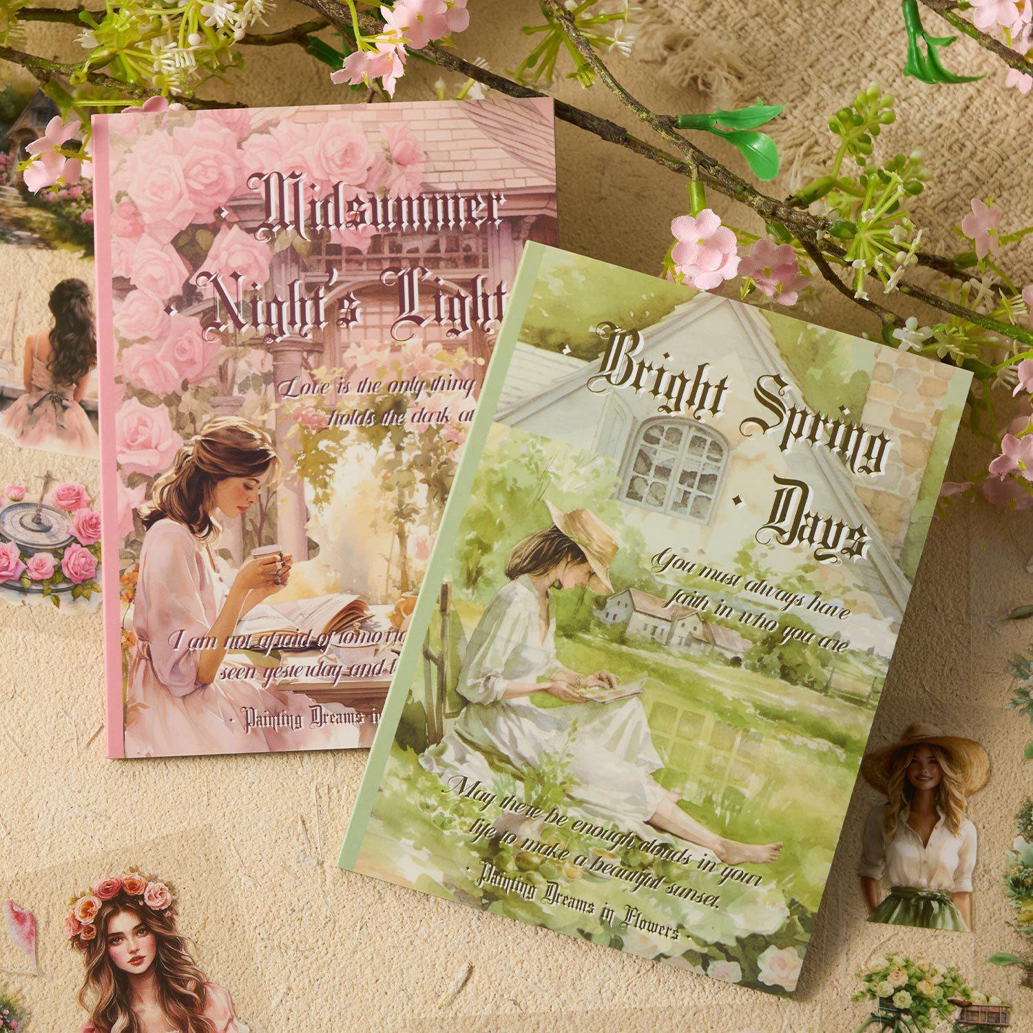 早沫PET贴纸本 栖花绘梦系列 跨境人物主题手帐手机背卡装饰贴纸